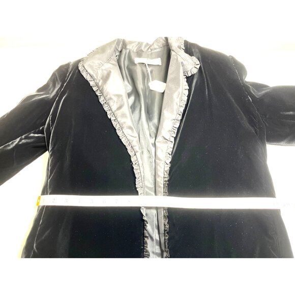 Velvet Jacket Size 42 Black Ruffled Collar Made In Italy Elegant Women's Blazer - Picture 11 of 15